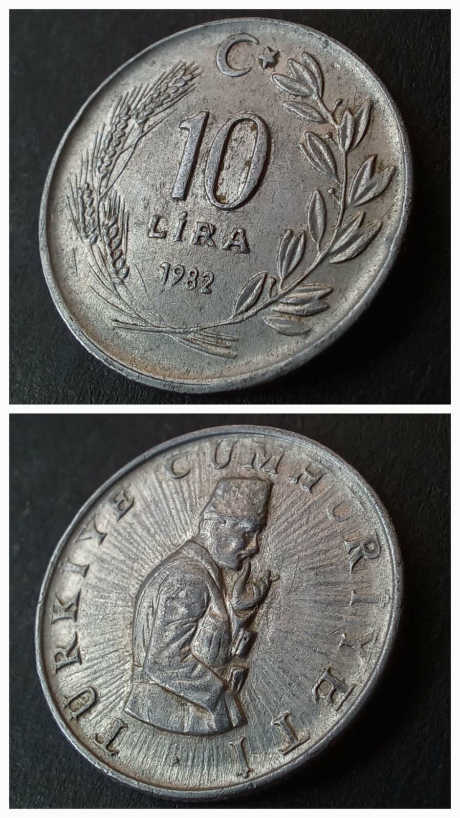 1982 Alüminyum 10 lira ÇÇT eski madeni para