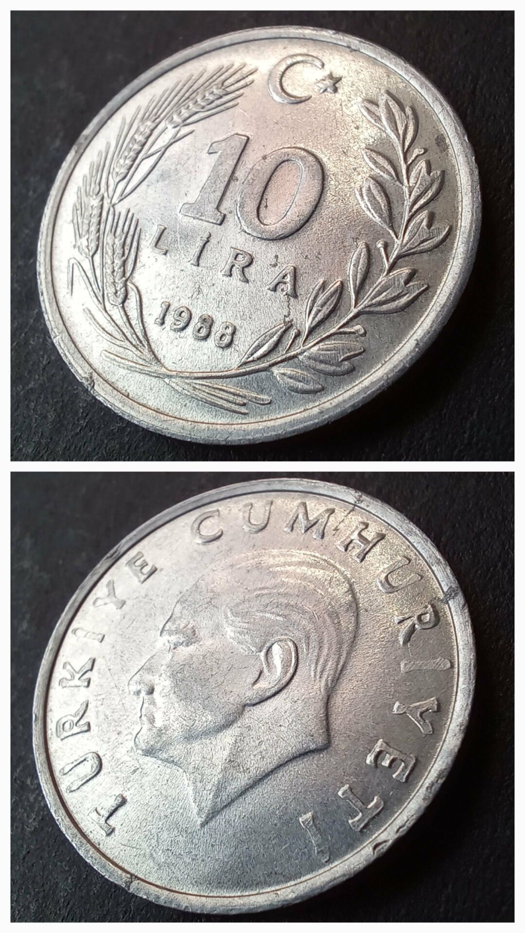 1988 Alüminyum 10 lira Çil eski madeni para - 39963662acbb8d10fe