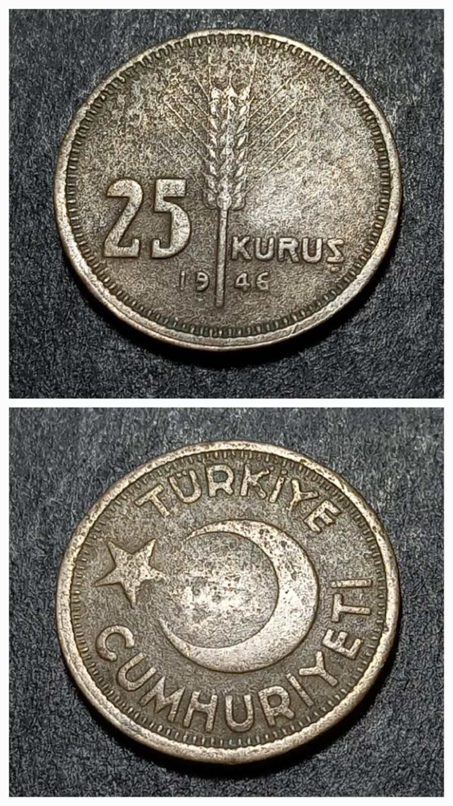 Escoines Koleksiyon KIZIL 25 Kuruş 1946 (R) - Top Mermisi - Az çıkar ÇT+/ÇÇT eski madeni para (1946)