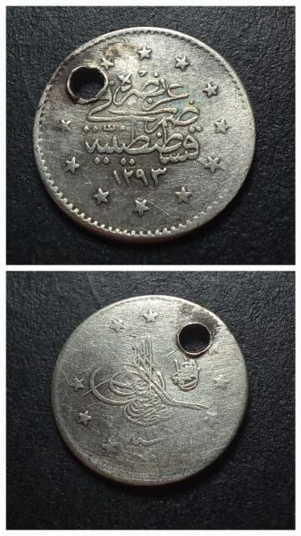 Escoines Koleksiyon 1293/11 (1886) II.Abdülhamid Delikli 1 Kuruş 1,10Gram Gümüş 39963668ca38b65bba