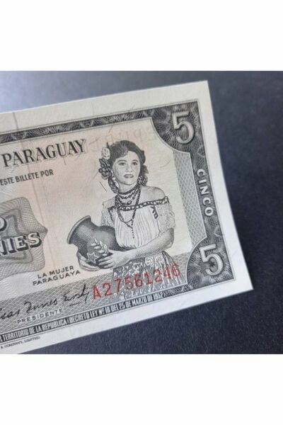 1952 Paraguay 5 Guaranies ÇİL eski yabancı kağıt para