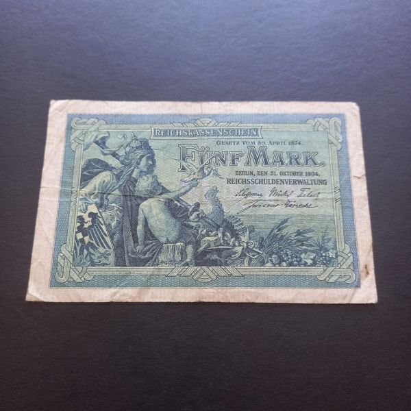 Escoines Koleksiyon 1904 almanya 5 Mark ÇT (1904) eski yabancı kağıt para - 3996366b64e15108f1