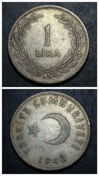 Escoines Koleksiyon 1948 Gümüş 1 Lira 7,52 gram ÇÇT eski madeni para - 3996367268927da299