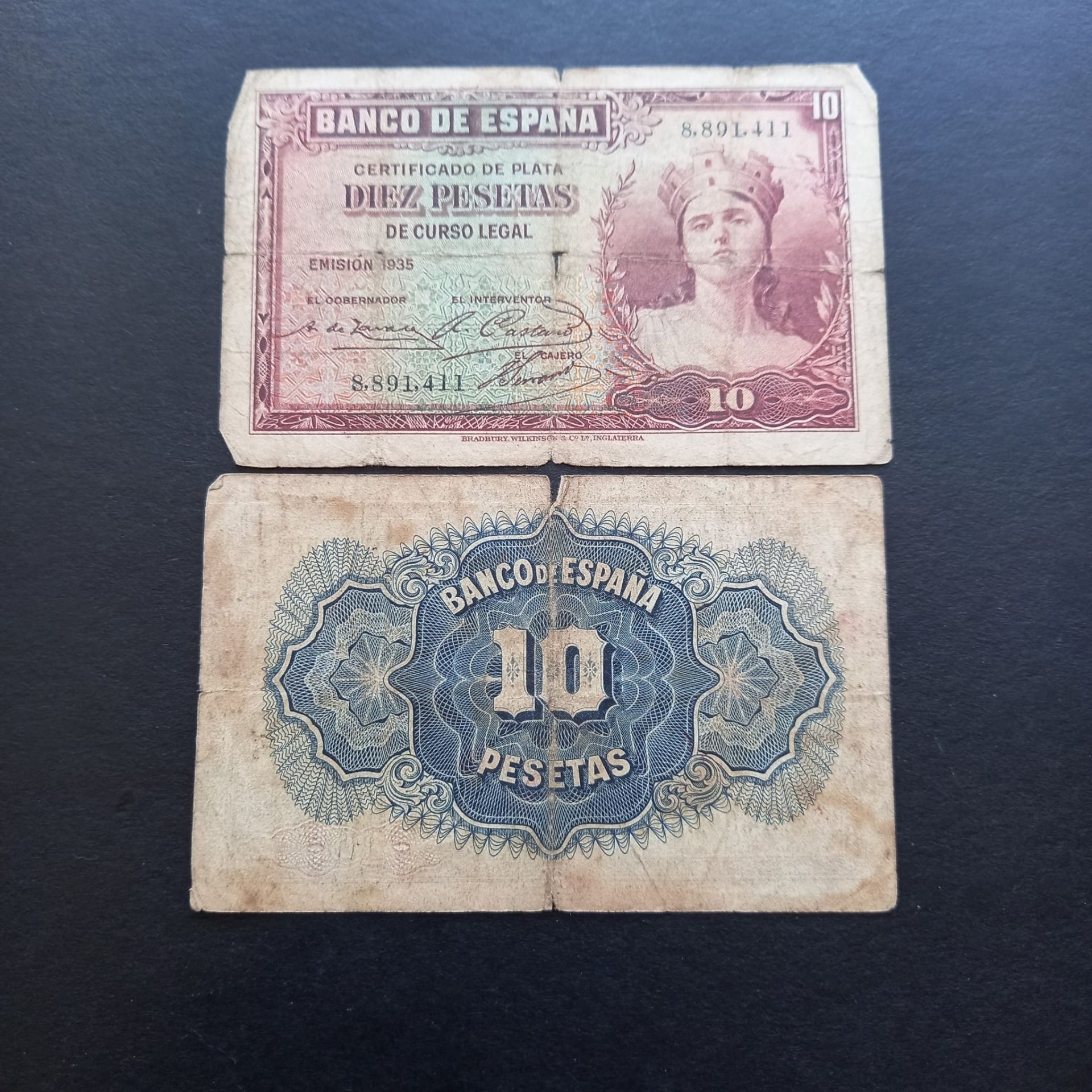 Escoines Koleksiyon 1935 Ispanya 10 pesetas HALİYLE eski yabancı kağıt para - 3996366b2bc3ca60fb