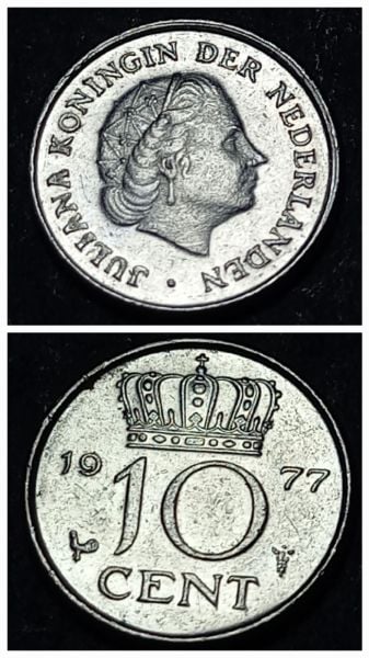 Escoines Koleksiyon 10 cent 1977 Hollanda CA eski yabancı madeni para - 3996366a64d5c183d5