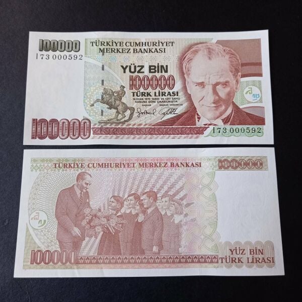 Escoines Koleksiyon 399636680c291db722 7.Emisyon 100Bin Türk Lirası Çil I73 000592 Eski Kağıt Para