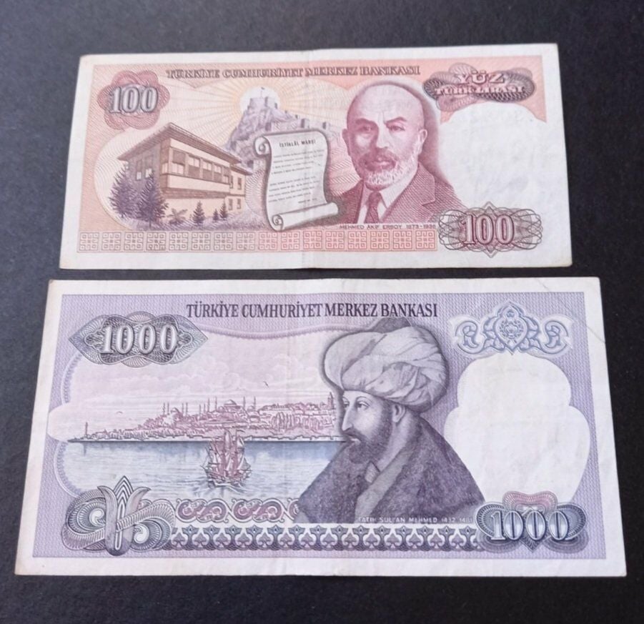 7.emisyon 100 lira - 1000 lira - çt/ççt 2'li takım - eski yerli kağıt para - 399636653a8342cddd