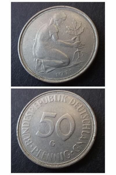 1971 almanya 50 pfennig ççt+ Eski yabancı madeni para