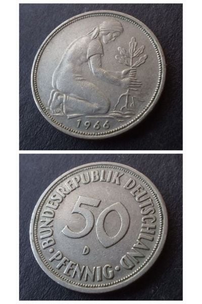 1966 almanya 50 pfennig ççt+/ça Eski yabancı madeni para