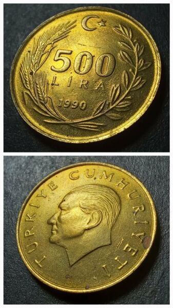 500 Lira 1990 ÇİL/LEKELİ eski madeni para - 39963666b0e3c39c2d