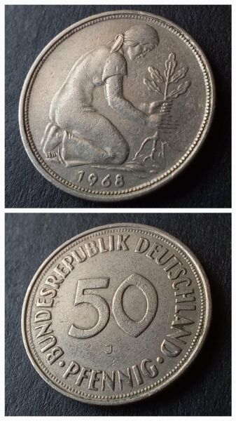 1968 Almanya 50 pfennig ÇÇT+ Darphane işareti J - 399636668bfd124f44