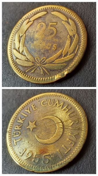 Escoines Koleksiyon 1955 HALİYLE/ÇT 25 Kuruş eski bakır madeni para - 3996366740c39ba432