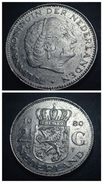 Escoines Koleksiyon 1980 Hollanda 2½ Gulden - Az çıkar ÇT+/ÇÇT+ eski madeni para -3996366c485e051d08