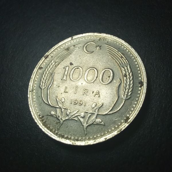 1991 1000 lira ÇİL/LEKELİ eski madeni para - 399636660b4af09e80