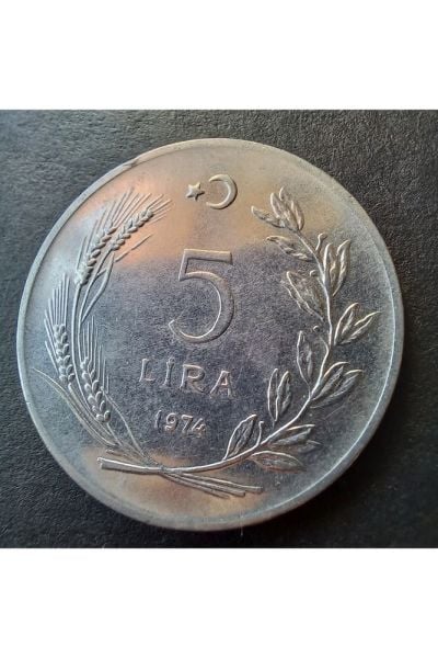 1974 Akmonital 5 lira (çil/1974-yılı değerli ) eski madeni para