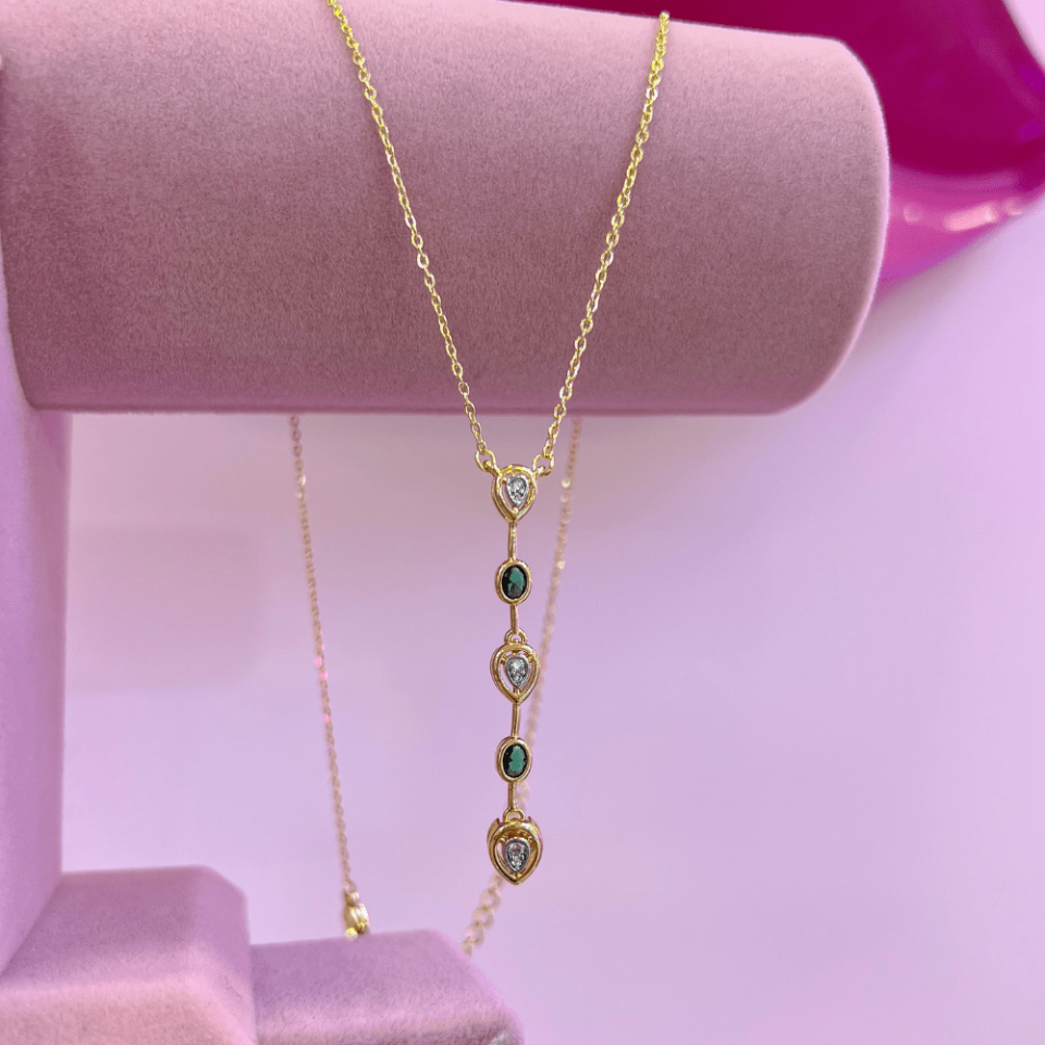Gold Taşlı Y Kolye