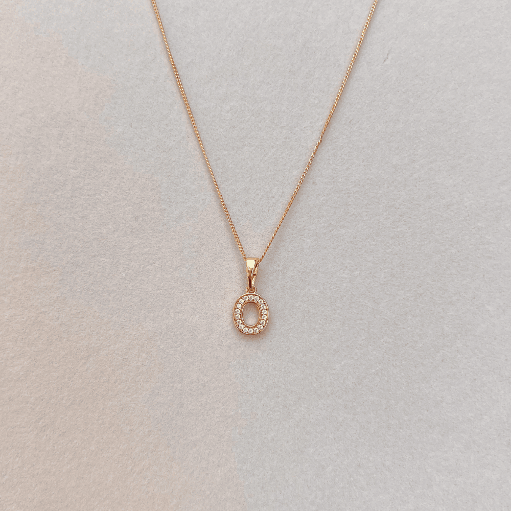 Rose Taşlı Mini O Harf Kolye