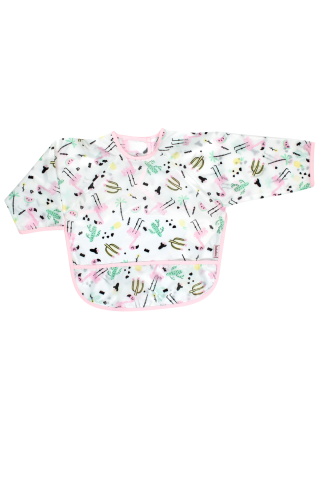 Bebekevi Kollu Önlük Kız Çocuk Leke Tutmaz Taffetta Kumaş Yengeç & Flamingo Desen 6-18 Ay
