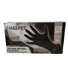 Haspet Siyah Nitril-Vinil Pudrasız Muayene Eldiveni XLarge 100'lü