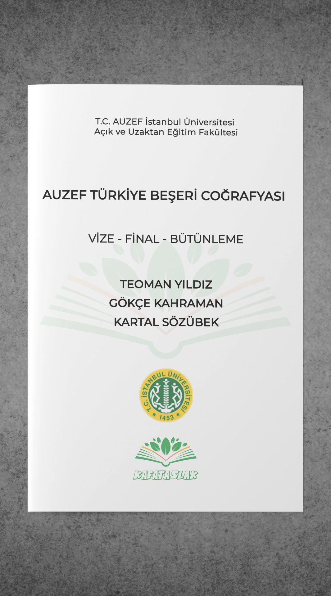 Türkiye Beşeri Coğrafyası AUZEF İstanbul Üniversitesi Nokta Atışı Sorular Kafataslak Yayınları