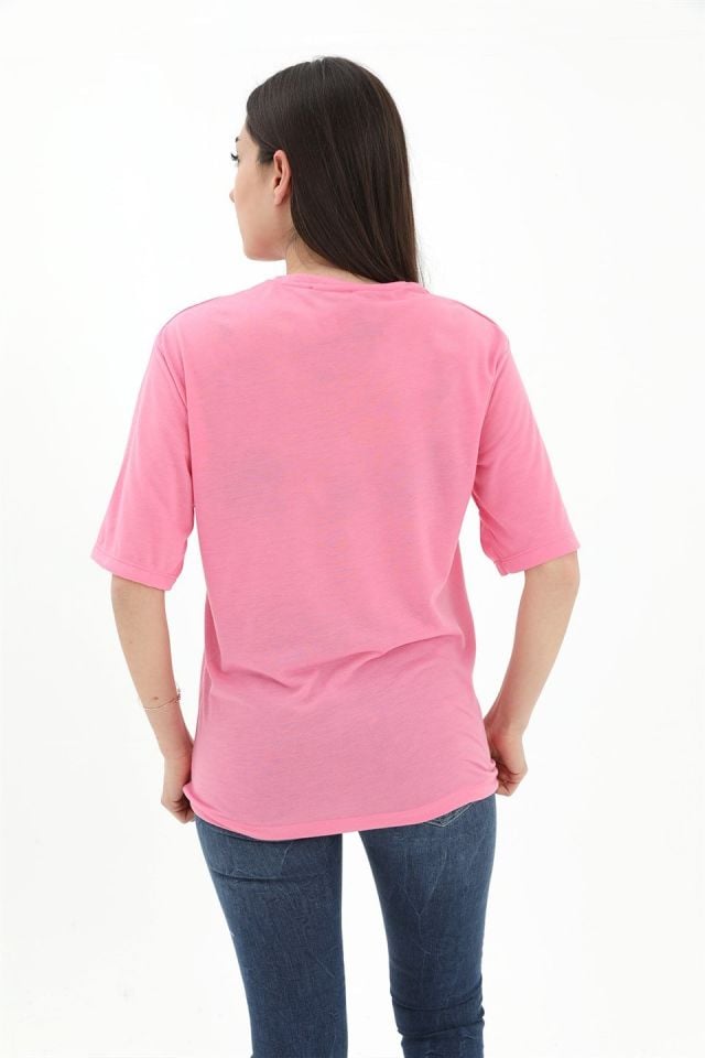 Bisiklet Yaka Denver Leagune Baskılı T-Shirt - Pembe