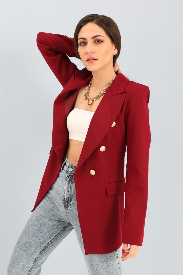 Blazer Fleto Cepli Atlas Kumaş Ceket - Bordo