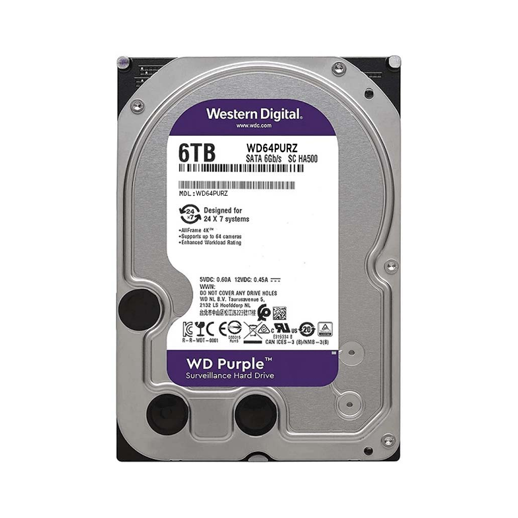 Wd Purple, Wd64purz, 3.5'', 6tb, 256mb, 5400 Rpm, 7/24 Güvenlik, Hdd