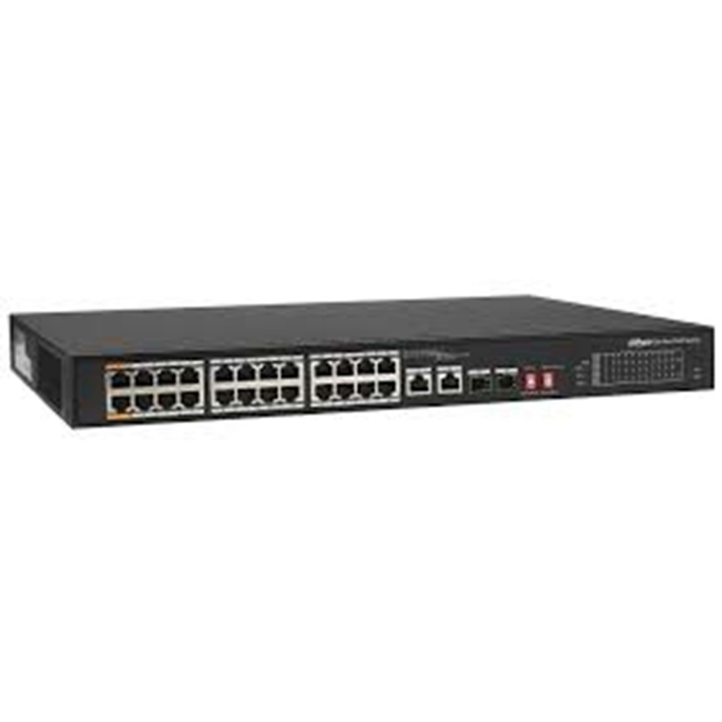 Dahua Pfs3226-24et-240, 24 Port, Megabit, 24 Port Poe, 240w, +2 Port Combo Sfp,  Rack Mount Switch