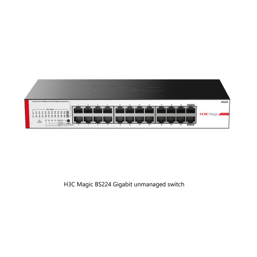 H3c Magic Bs224, 24 Port, Gigabit, 2 Port Gigabit Uplink, Metal Kasa, Yönetilemez, Rack Mount Switch