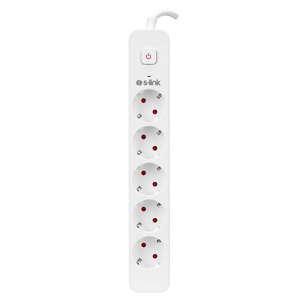 S-Link Spg501s, 5 Soket, Akım Korumalı Priz, 1.5mt Kablo, 750 Joule (Beyaz) %100 Bakır