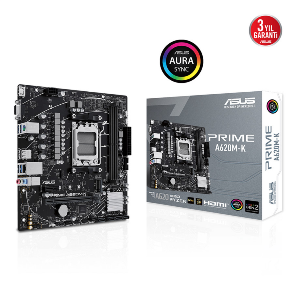 Asus Prıme A620M-K, 2Xddr5, 1X M.2, D-Sub, Hdmı, Amd Ryzen 7000 Serisi, Am5 Soket Anakart