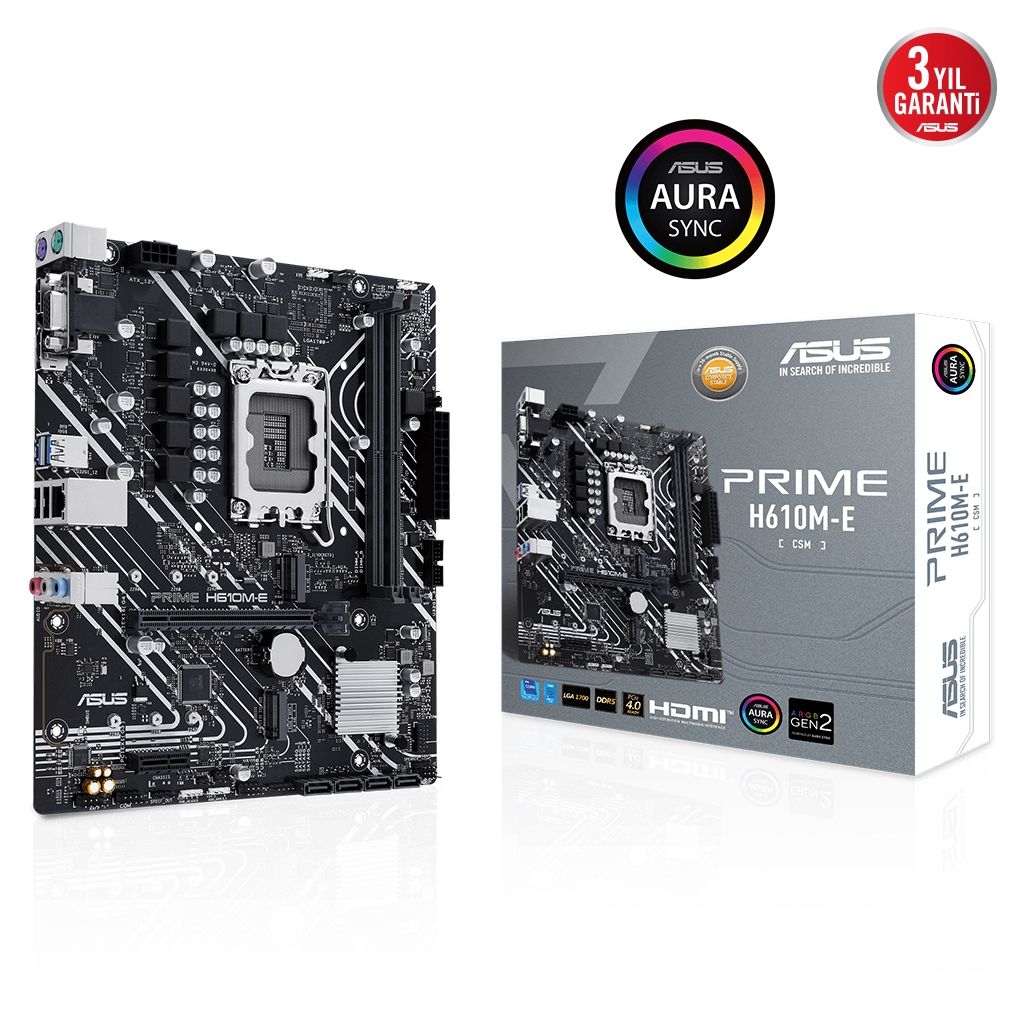 Asus Prıme H610M-E Csm, 2Xddr5, 2X M.2, D-Sub, Hdmı, Dp, 12-13.Nesil, Lga1700 Soket, Anakart