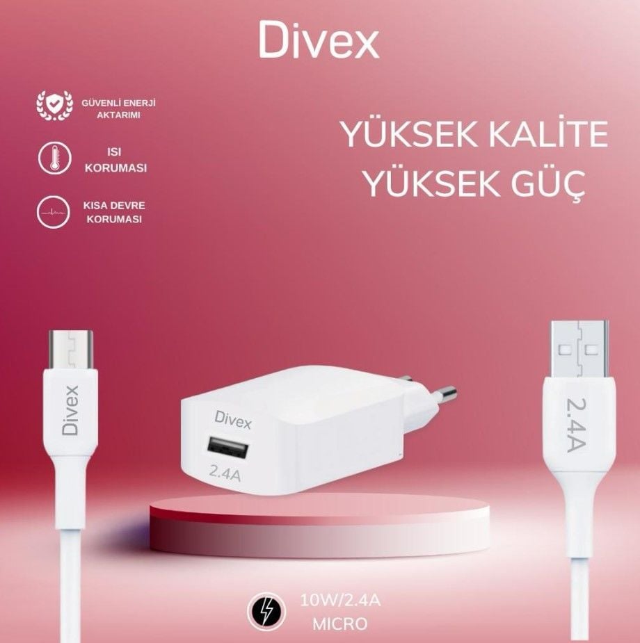 Divex DS-200 2.4A Hızlı Şarj Type C Kablo ve Şarj Başlığı