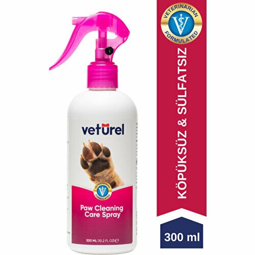 Veturel Pati Temizlik ve Koku Giderici Sprey 300ml Kedi Tüy Köpek Pati Temizleme Köpüksüz Pati Bakım