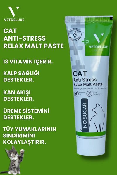 Anti Stress Relax Malte Paste Sakinleştirici Tüy Yumağı Önleyici Yetişkin Kedi Malt Macunu 100 Gr