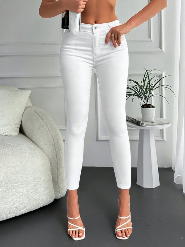 Skinny Jean Likralı Beyaz Pantolon