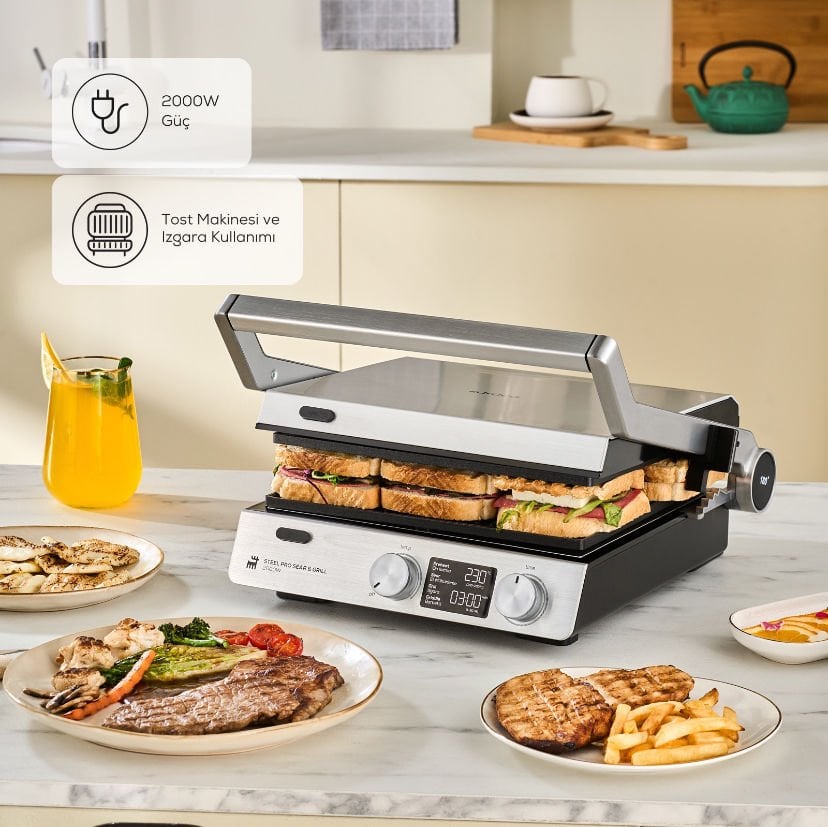 Karaca Compact Steel Pro Sear and Grill Inox 2007 Izgara ve Tost Makinesi