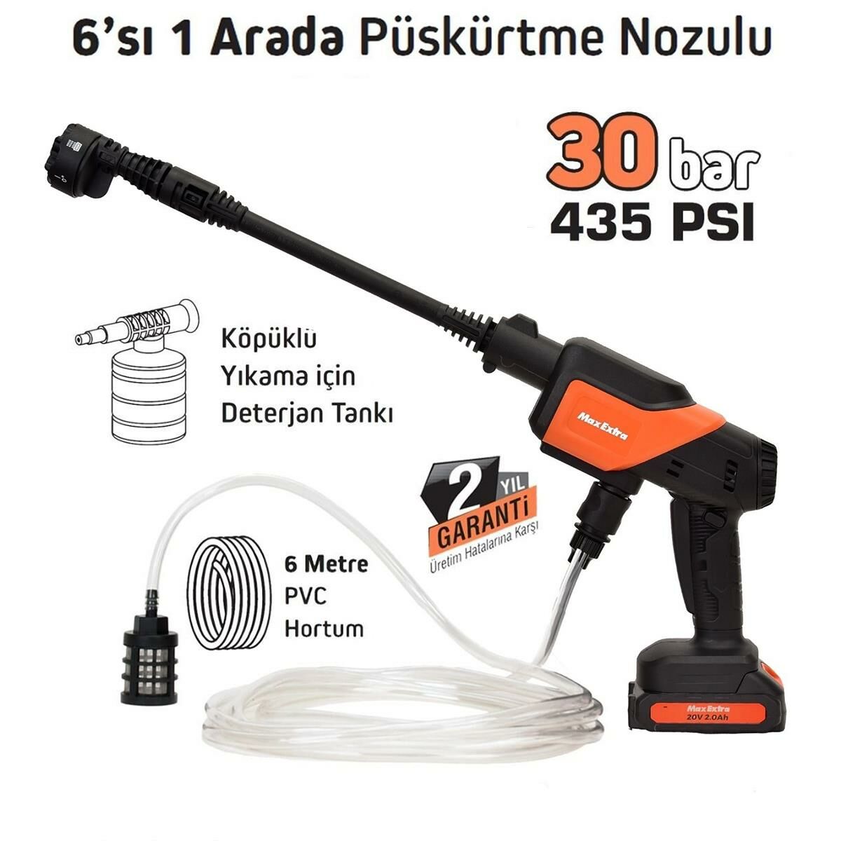 Max Extra MX5050 Akülü Yıkama Makinesi - 20 Volt - 30 Bar