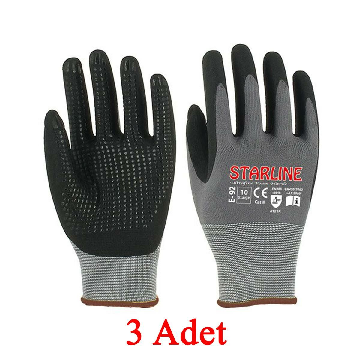 Starline E-92 Puanlı Mikro Köpük Nitril Eldiven Montaj Eldiveni No.9/Large - 3 Adet