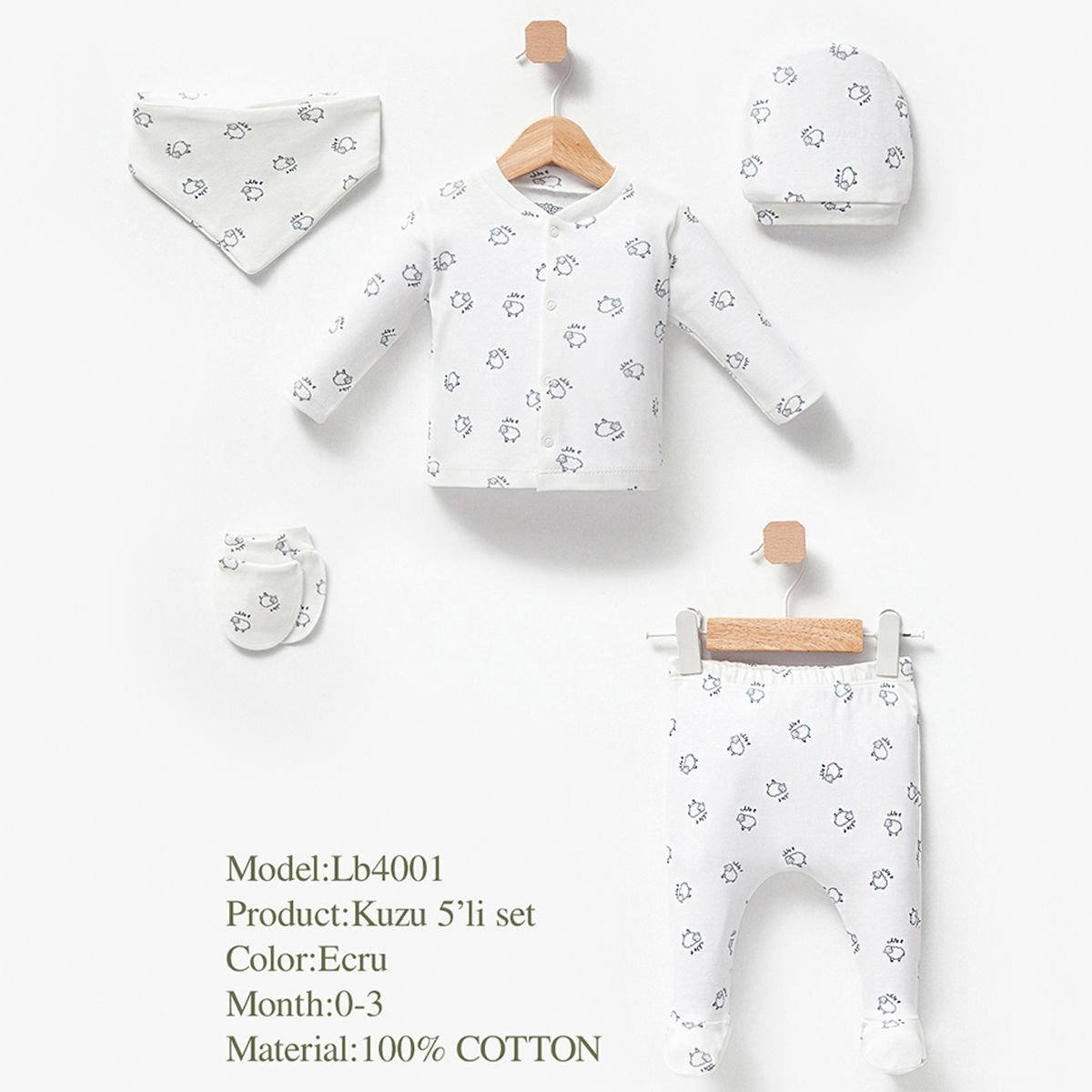 ESYA BABY UNISEX 0-3 AY KUZULU 5Lİ SET