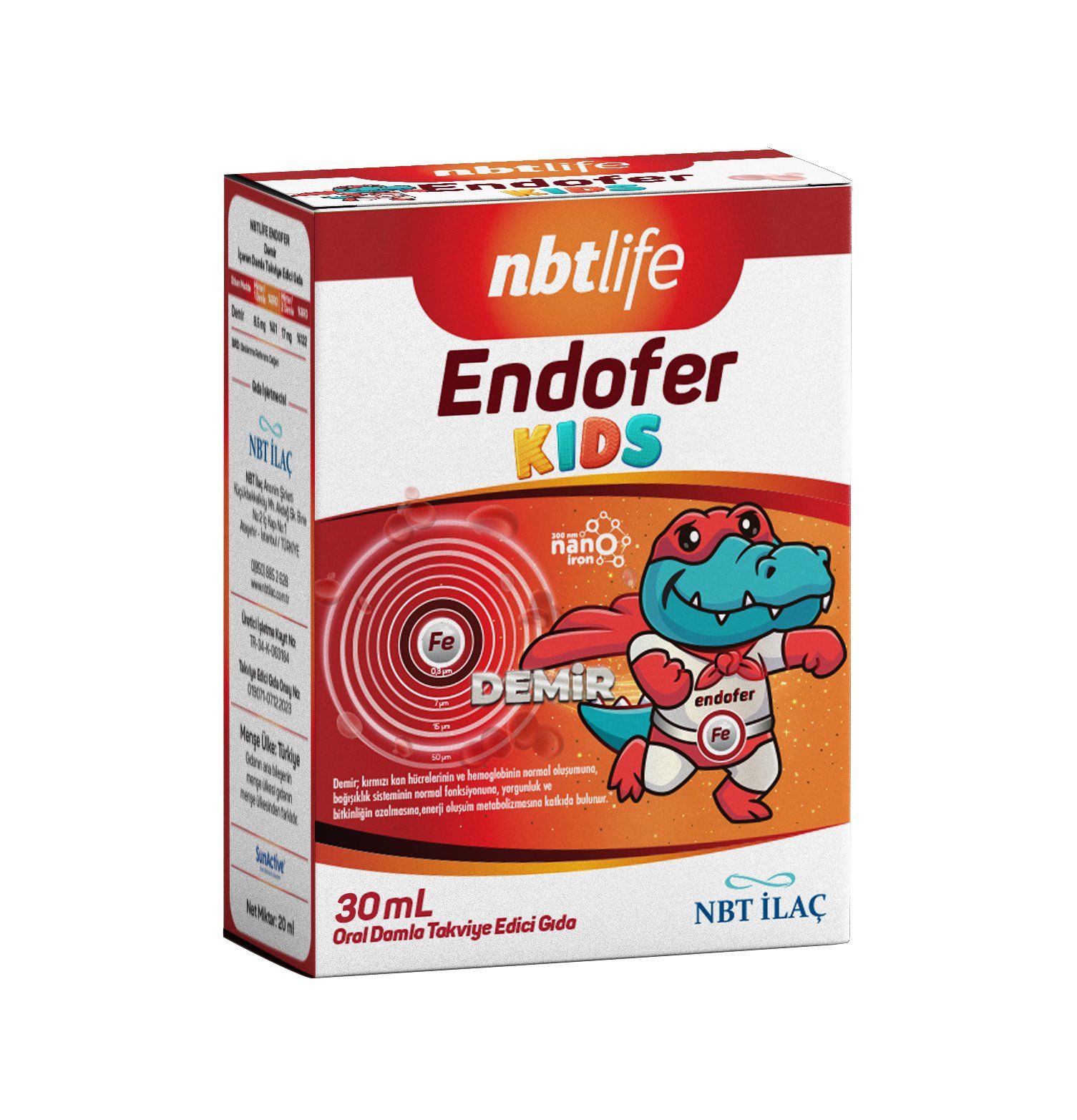 Nbtlife Endofer Kids 30ml Damla demir içeren takviye edici gıda