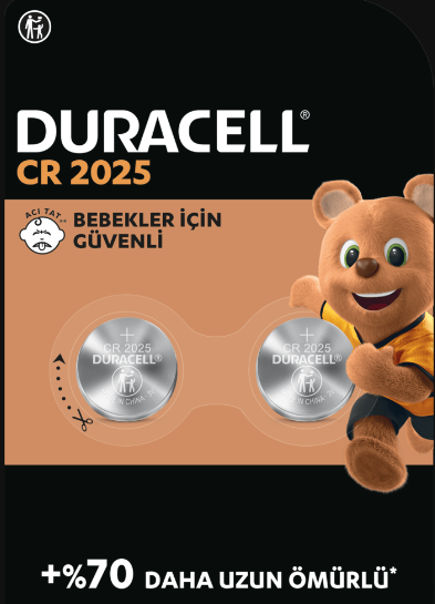 Duracell Özel 2025 Lityum Düğme Pil 3V, 2’li paket (CR2025)