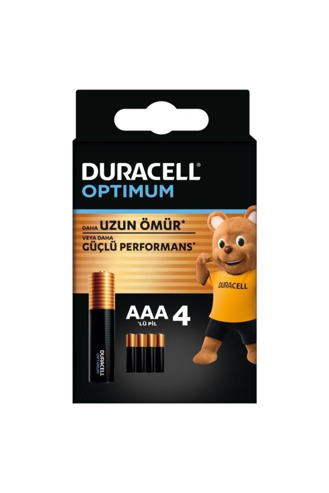 Duracell Optimum AAA Alkalin İnce Kalem Pil, 1,5V (LR03 / MN2400), 4’lü Paket