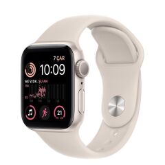 Apple Watch SE 2 44mm Yıldız Işığı Alüminyum Kasa ve Yıldız Işığı Spor Kordon MNJX3TU/A