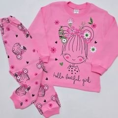 Mehdix kids çiçekli kız pijama takım pembe