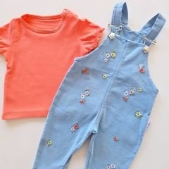 Baby buu badili çiçek nakışlı yumuşak dokulu kot slopet