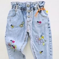 Lilitop kids nakışlı beli lastikli kot pantolon