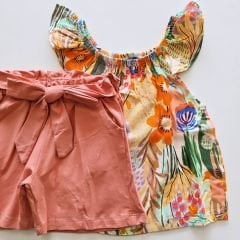 Deco kids çiçekli cepli şortlu takım