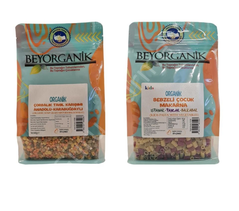 Beyorganik Çocuk Makarna 240 gr  ve Çorbalık Tahıl Karışımı Karabuğdaylı 440 gr