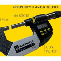 HASSAS DİJİTAL Dönmeyen mikrometre IP-65 MICROTECH® 0-25x0.001mm
